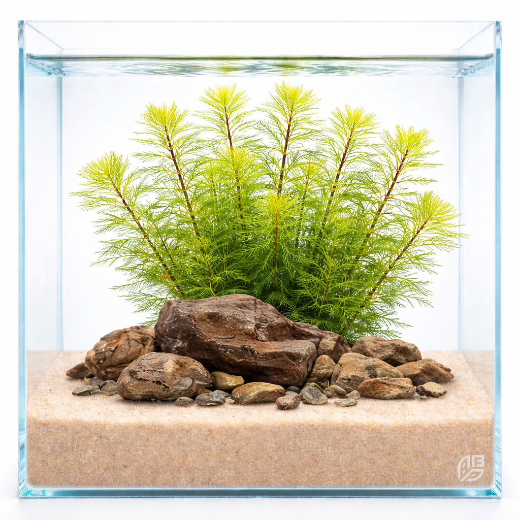 Myriophyllum papillosum Dwarf Parrot’s Feather growing submerged in a freshwater aquarium