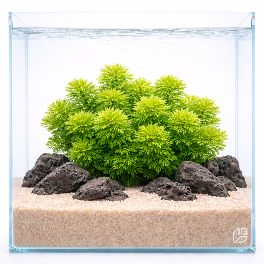 Vibrant green Limnophila Heterophylla aquarium plant featuring fine, feathery foliage against a clean white background.