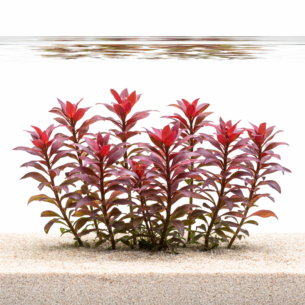 Ludwigia Peruensis (Ludwigia glandulosa) aquarium plant with deep red stems and lance-shaped leaves